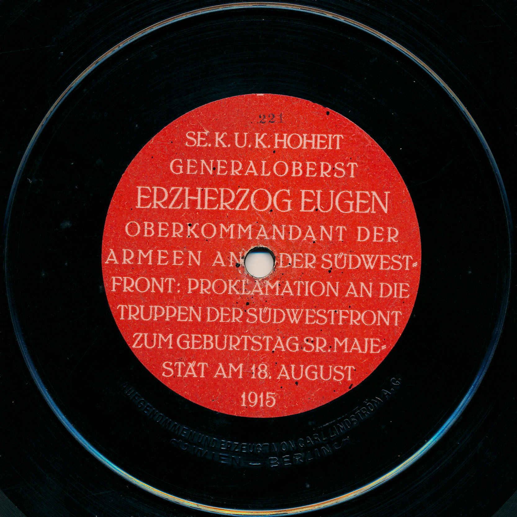 Proklamation an die Truppen der Südwestfront zum Geburtstag Seiner Majestät am 18. August 1915